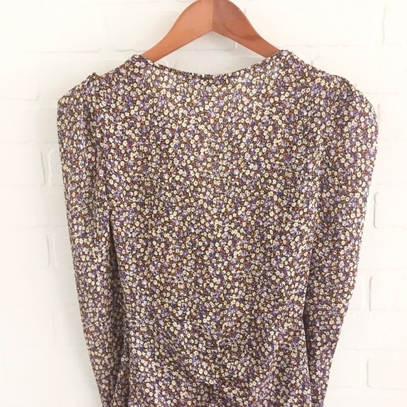 ZARA Mini Dress Floral Print Daisies Ruched Long Sleeve Sz Pleated Lavender XS - Picture 13 of 15